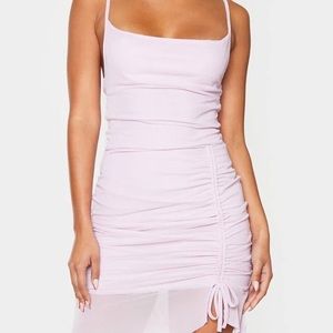 PrettyLittleThing Lilac Mesh Ruched Dress